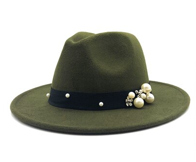 pearls on Wide Brim Fedora Men Women Vintage Jazz Hats