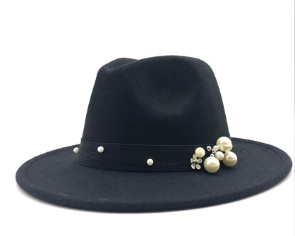 pearls on Wide Brim Fedora Men Women Vintage Jazz Hats