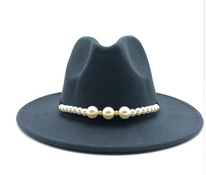pearls on Wide Brim Fedora Men Women Vintage Jazz Hats