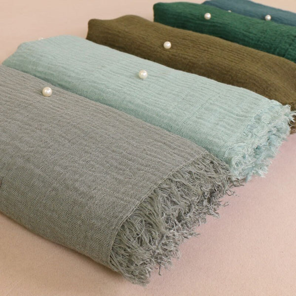Plain or Pearl Crinkled Cotton Maxi Head Scarf
