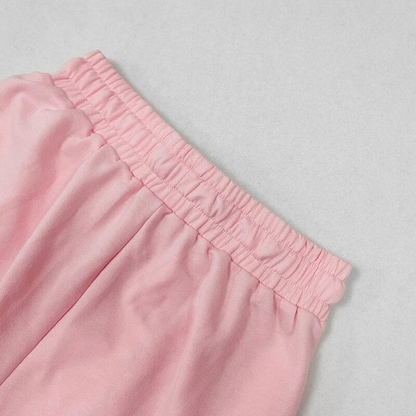 Pink 2 Piece Jogger Set Womens Loungewear Short Puffy Sleeve #PinkTakeOver2023