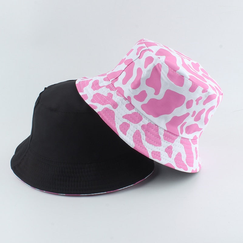 Pink Cow Print Bucket Hat Women (Reversible)