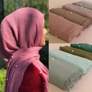 Plain or Pearl Crinkled Cotton Maxi Head Scarf