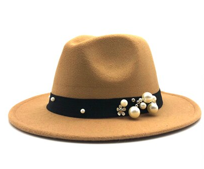 pearls on Wide Brim Fedora Men Women Vintage Jazz Hats