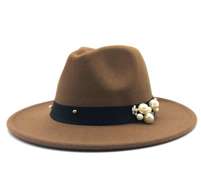 pearls on Wide Brim Fedora Men Women Vintage Jazz Hats