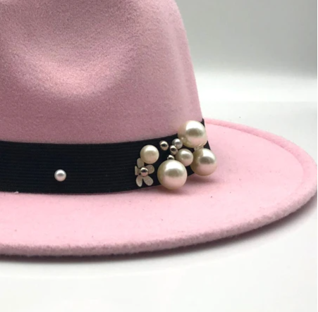 pearls on Wide Brim Fedora Men Women Vintage Jazz Hats
