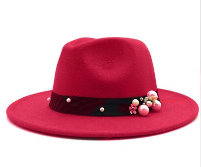 pearls on Wide Brim Fedora Men Women Vintage Jazz Hats