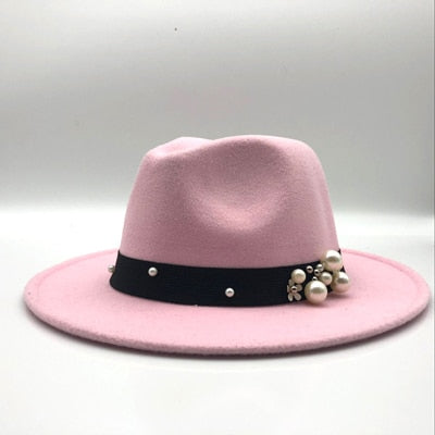 Pearls on Pink Wide Brim Fedora Hat