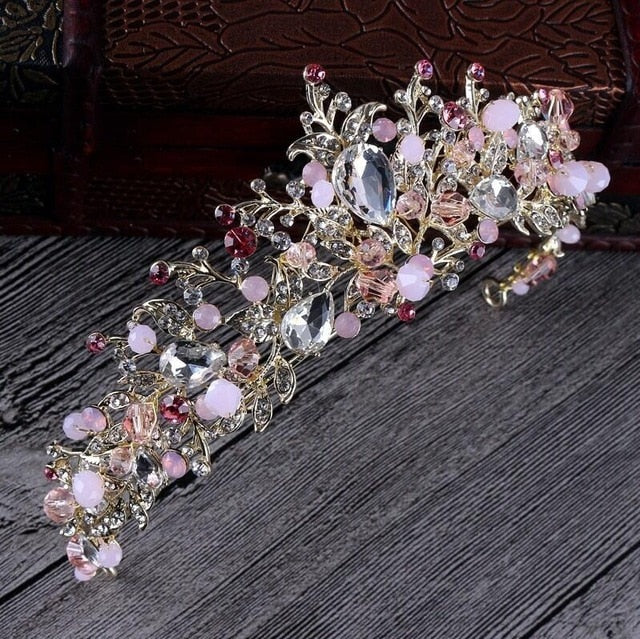 Pink Gold Pearl Bridal Crowns Tiara Headband